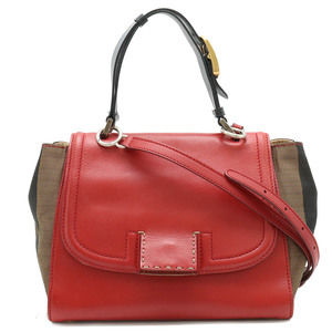 Fendi Silvana Handbag 2way Leather Red Khaki